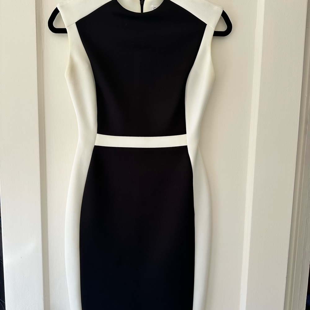 Calvin Klein Black and White Contrast Scuba Sheath Dress - Picture 3 of 5